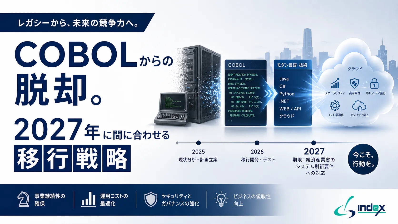 COBOL基幹システムの移行ガイド【2026年版】｜2027年問題・移行先4選択肢・費用相場・進め方ロードマップ