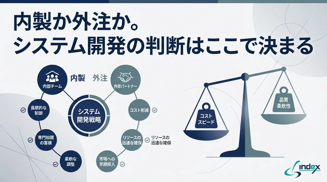 システム開発の内製化 vs 外注はどう決める？判断基準フレームワークと3つの開発モデル比較【2026年版】